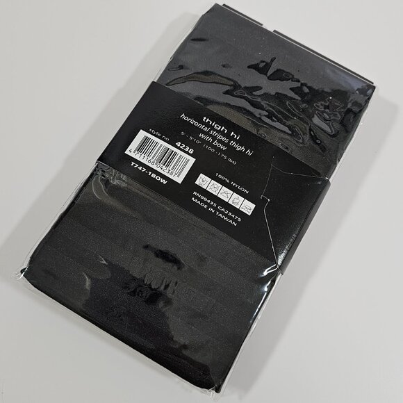 Music Legs Black Horizontal Stripes Thigh Highs Stockings with Bows, One Size - Picture 4 of 5